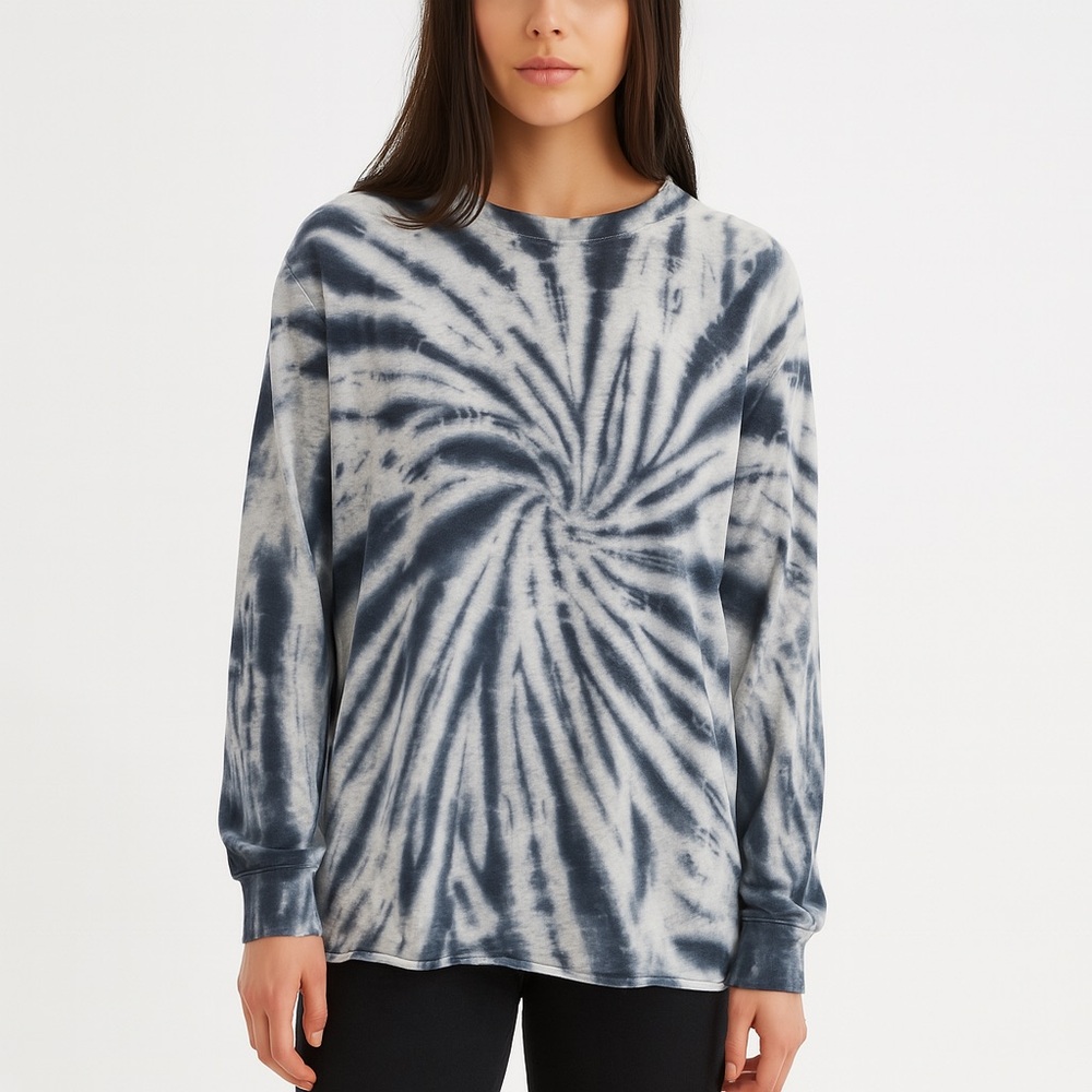 Maurices Gray Blue Spiral Tie Dye Oversized Pullover Crewneck Sweatshirt XS